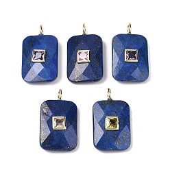 Ляпис-Лазурь Крашеные природные лазурит подвески, Подвески с прямоугольной огранкой и латунной микропаве из кубических цирконий разных цветов, золотые, 25x18x6~8 мм, отверстие : 2.5x3.5 мм