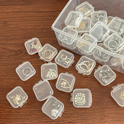 White Mini Transparent Plastic Beads Containers, for Earrings, Rings, Bracelets Storage, Square, White, 3.5x3.5cm