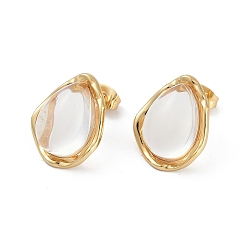 Прозрачный Ионное покрытие (ip) 304 серьги-гвоздики в форме капли из нержавеющей стали, с пластиковым, реальный 18 k позолоченный, прозрачные, 18x14.5 мм