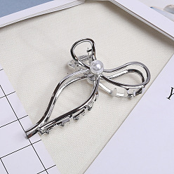 11 Pearl Bow Ribbon Silver Eco-friendly Zinc Alloy Butterfly Bow Hair Clip for Women and Girls