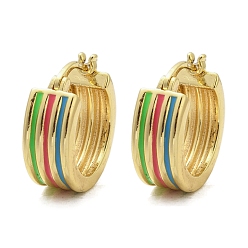 Настоящее золото 18K Полосатые латунные эмалевые серьги-кольца, долговечный, без кадмия и без свинца, стойки покрытие, реальный 18 k позолоченный, 17x7x19 мм