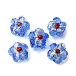 Королевский синий Ручная серебряная фольга стеклянные бусины Lampwork, цветок, королевский синий, 14~14.5x14.5~15x8~9 мм, отверстие : 1.4~1.6 мм