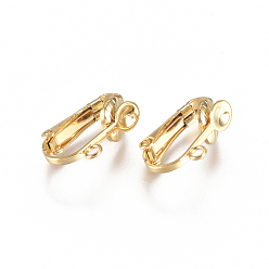 Real 18K Gold Plated 304 Stainless Steel Clip-on Earrings Findings, with Loop, For Non-pierced Ears, Real 18k Gold Plated, 16x12x7.5mm, Hole: 1.8mm