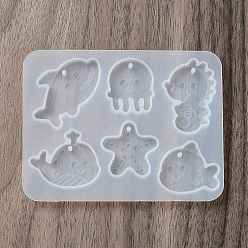 Starfish Starfish/Whale/Octopus Pendant DIY Silicone Mold, Molds, Resin Casting Molds, for UV Resin, Epoxy Resin Craft Making, 94x72x6mm, Hole: 1.5mm, Inner Diameter: 20~36x20~41mm