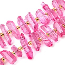 Ярко-Розовый Природных кристаллов кварца бисер нитей, граненые, окрашенные, палочка для наггетсов, с бисером, ярко-розовый, 11~25x3~9x4~10 мм, отверстие : 1~1.2 мм, около 19~26 шт / нитка, 7.09~7.48'' (18~19 см)