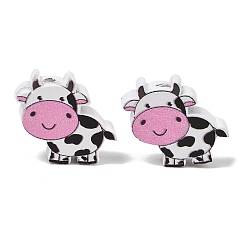 Pink Printed Schima Wood Beads, Cow, Spray Paint, Pink, 17x20x5.5mm, Hole: 2mm