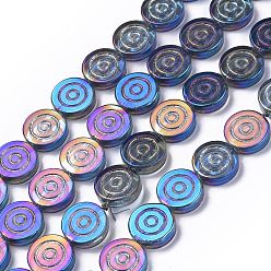 Colorful Electroplate Transparent Glass Beads Strands, Full Rainbow Plated, Flat Round with Vortex, Colorful, 16x4.8mm, Hole: 1.2mm, about 40pcs/strand, 25.20 inch(64cm)