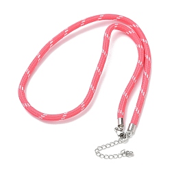 Hot Pink Ployester Core-Wrapped Round Cord Necklace Making, with Brass Finding, Platinum, Hot Pink, 17.72x0.18 inch(45x0.45cm)