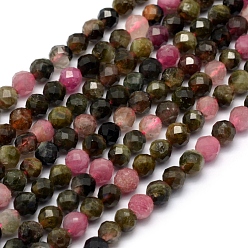 Tourmaline Natural Tourmaline Beads Strands, Faceted, Round, 4mm, Hole: 1mm, about 90pcs/strand, 15.35 inch(39cm)