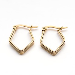 Golden 304 Stainless Steel Hoop Earrings, Rhombus, Golden, 21x15.5x3mm, Pin: 1x0.5mm