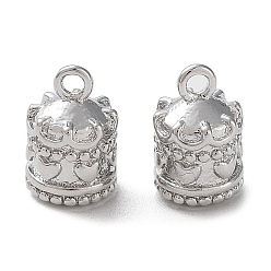 Real Platinum Plated Brass Charms, Bell with Heart Pattern, Real Platinum Plated, 8.5x5.5mm, Hole: 1.2mm