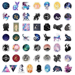 Mixed Color 50Pcs 12 Constellation PVC Waterproof Self Adhesive Stickers, for Suitcase, Skateboard, Refrigerator, Helmet, Mobile Phone Shell, Mixed Color, 50~80mm