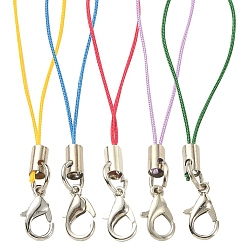 Mixed Color 50Pcs 5 Colors Polyester Cord Mobile Straps, with Platinum Plated Alloy Findings, Mixed Color, 6.5~7cm, 10pcs/color