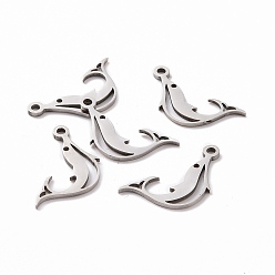 Stainless Steel Color 201 Stainless Steel Pendants, Dolphin, Stainless Steel Color, 16x14x1mm, Hole: 1.5mm