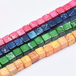 Mixed Color Natural Imperial Jasper Beads Strands, Dyed, Cube, Mixed Color, 6mm, Hole: 0.8mm, about 64pcs/strand, 15.7 inch