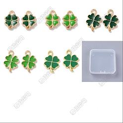 Mixed Color 60Pcs 5 Styles Alloy Enamel Pendants, Clover Charms, Golden, Mixed Color, 13.5~19x10~12x1.5~2mm, Hole: 1.8~2.2mm