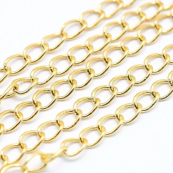 Golden Brass Twisted Chains Curb Chains, Unwelded, Lead Free & Nickel Free & Cadmium Free, Long-Lasting Plated, Golden, Link: 3x2.5x0.5mm