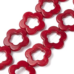 FireBrick Synthetic Turquoise Beads Strands, Dyed, Flower, FireBrick, 32.5x34.5x5.5mm, Hole: 1mm, about 13pcs/strand, 16.54''(42cm), about 6 strands/500g