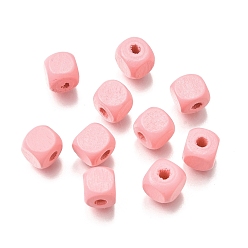Pink Спрей окрашены деревянные бусины, квадратный, розовые, 8x8x8 мм, отверстие : 2.5~3 мм