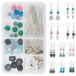 Silver SUNNYCLUE DIY Dangle Earring Making Kits, Including Natural Crackle Agate Beads, Glass Beads, Alloy Beads & Bead Caps & Pendants, Brass Earrings Findings, Iron Eye Pin, Silver
