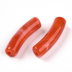 Помидор Двухцветные акриловые бусины, бусы из искусственного камня, изогнутая трубка, помидор, 35x14x11 мм, отверстие : 3.5 мм