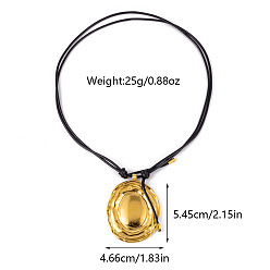 Oval Летние 304 подвеска из нержавеющей стали, регулируемый черный вощеный шнурок, ожерелье для женщин, золотые, овальные, 13.78 дюйм (35 см) ~ 23.62 дюйм (60 см), Кулон : 54.5x46.6 мм