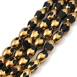 Black Faceted Electroplate Glass Beads Strands, Golden Plated, Oval, Black, 6.5~7x4mm, Hole: 0.8mm, about 50pcs/strand, 13.39''(34cm)