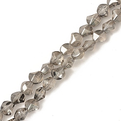 Light Grey Electroplate Transparent Glass Beads Strands, Pearl Luster Plated, Twist, Light Grey, 8.2x8.2x6.8mm, Hole: 1mm, about 80pcs/strand, 25.98 inch(66cm)