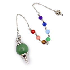 Green Aventurine Natural Green Aventurine Sphere Dowsing Pendulums, with Mxed Stone beads Chains, Detachable Round Charm, Cone, 180mm