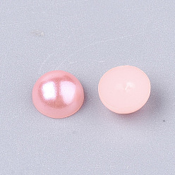 Pink ABS Plastic Imitation Pearl Cabochons, Half Round, Pink, 6x3mm