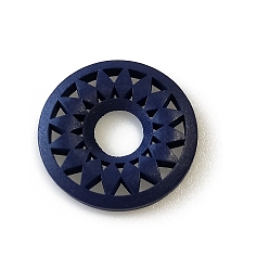 Midnight Blue Wood Pendants, for Earring Jewelry Making, Donut with Flower, Midnight Blue, 35mm
