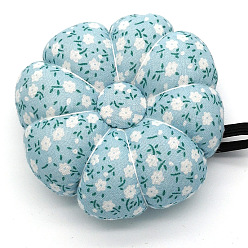 Pale Turquoise Flower Pattern Wrist Strap Pin Cushions, Pumpkin Shape Sewing Pin Cushions, for Cross Stitch Sewing Accessories, Pale Turquoise, 90mm