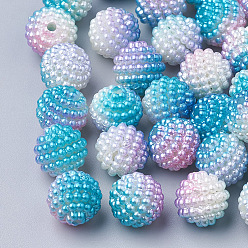 Deep Sky Blue Imitation Pearl Acrylic Beads, Berry Beads, Combined Beads, Rainbow Gradient Mermaid Pearl Beads, Round, Deep Sky Blue, 12mm, Hole: 1mm, about 200pcs/bag