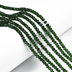 Dark Green Glass Beads Strands, Faceted, Rondelle, Dark Green, 3.5x3mm, Hole: 0.4mm, about 123~127pcs/strand, 13.78 inch~14.17 inch(35~36cm)