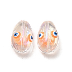 Orange Transparent Glass Beads, with Enamel, Teardop with Evil Eye Pattern, Orange, 20.5x13x10mm, Hole: 1.2mm