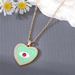 Green Heart Stylish Heart and Moon Eye Necklace for Girls - Demon Eye Pendant Jewelry