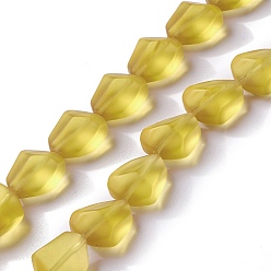 Yellow Transparent Frosted Glass Beads Strands, Nuggets, Yellow, 15x12x9.5mm, Hole: 1mm, about 40pcs/strand, 23.62''(60cm)