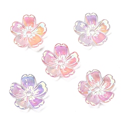 Pink UV Plating Opaque Acrylic Beads, Iridescent, Flower, Gradient Color, Pink, 12x12x3mm, Hole: 1.4mm
