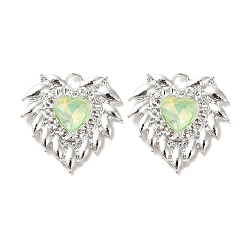 Зеленый Подвески из сплава со стразами, без свинца и без кадмия, сердце, серебряные, зелёные, 20x20x4 мм, отверстие : 2 мм