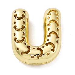 Letter U Латунные подвески, стойки покрытие, долговечный, без кадмия и без свинца, подвески с полыми буквами, Буква U, 22x18.5x7 мм, отверстие : 4.7x3 мм