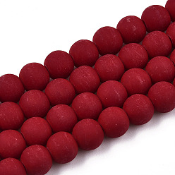 Dark Red Opaque Glass Beads Strands, Frosted, Round, Dark Red, 8~8.5mm, Hole: 1.5mm, about 51~53pcs/strand, 14.96 inch~15.55 inch(38~39.7cm)