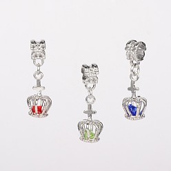 Mixed Color Alloy Glass Bead Large Hole European Dangle Charms, Crown, Platinum, Mixed Color, 31mm, Hole: 5.5mm