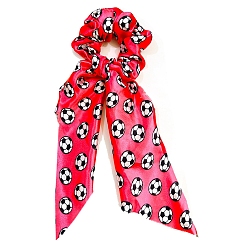 Red Football Pattern Satin Cloth Elastic Hair Ties, Ponytail Holder, for Women Girls, Red, 350mm
