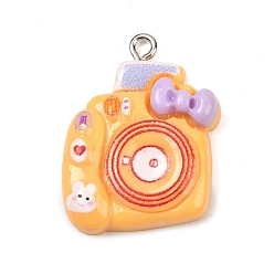 Оранжевый Непрозрачные подвески смолы, мгновенная камера, с железной платиной петлей, оранжевые, 27x20x6 мм, отверстие : 2 мм