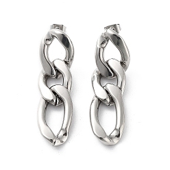 Stainless Steel Color 304 Stainless Steel Stud Earrings, Curb Chains Drop Earrings, Stainless Steel Color, 40x11.5mm