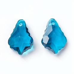 Steel Blue Faceted Glass Pendants, Leaf, Steel Blue, 16x11x6mm, Hole: 1.5mm