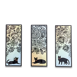Fleur Signets rectangulaires pour animaux de compagnie, marque page motif chat noir, Motif floral, 118x45mm, 3 styles, 2 pcs / style, 6 pièces / kit