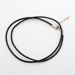 Black Leather Cord Necklace Making, with Brass Lobster Claw Clasps and Brass Tail Chains, Black, 18~18.5 inch