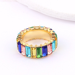 deep color Stylish Copper Plated Colorful Crystal Ring with Zircon Stones - European and American Fashion Jewelry