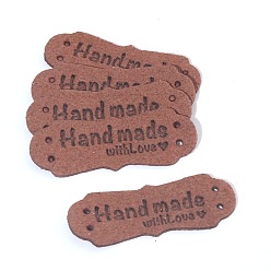 Brown Imitation Leather Label Tags, with Holes & Word Hand Made with Love, for DIY Jeans, Bags, Shoes, Hat Accessories, Polygon, Brown, 15x42mm